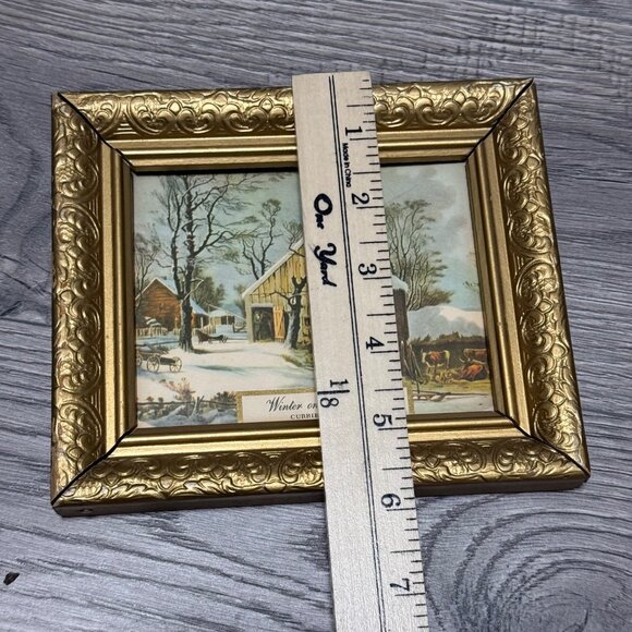 Currier Ives Rustic Winter Farm Wall Art Set of 2 VTG Framed Prints Americana - Picture 9 of 12